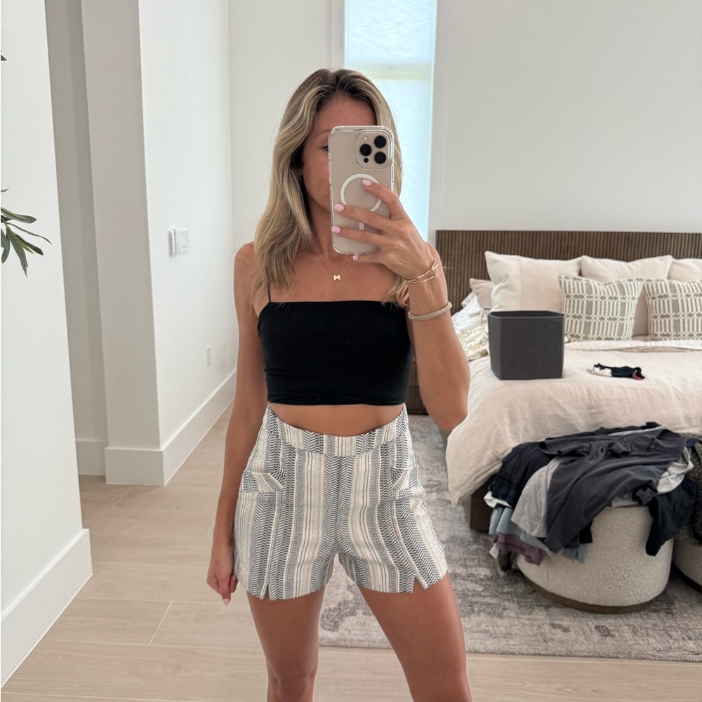 BCBG High Waist Striped Shorts - Black and White